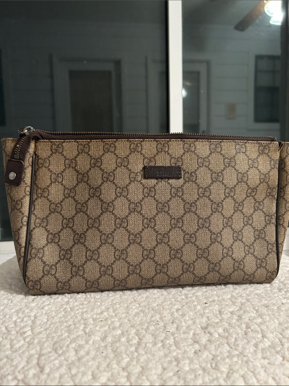 Gucci Beige & Brown Monogram Canvas Men's Toiletry Bag